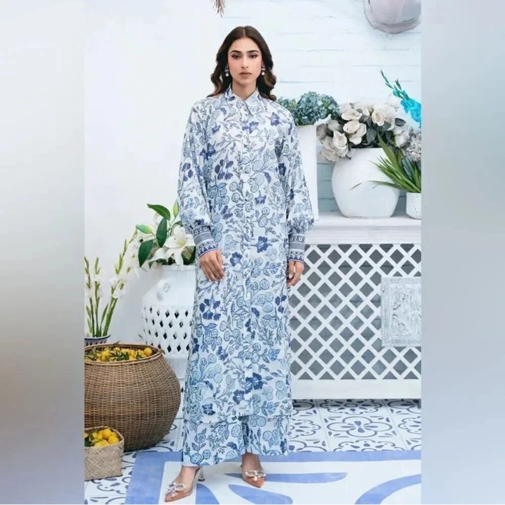 Floral Blue and White Maxi Dress